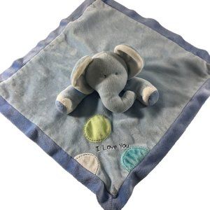 Just One Year Blue Elephant Lovey Security Blanket Plush Rattle I Love You